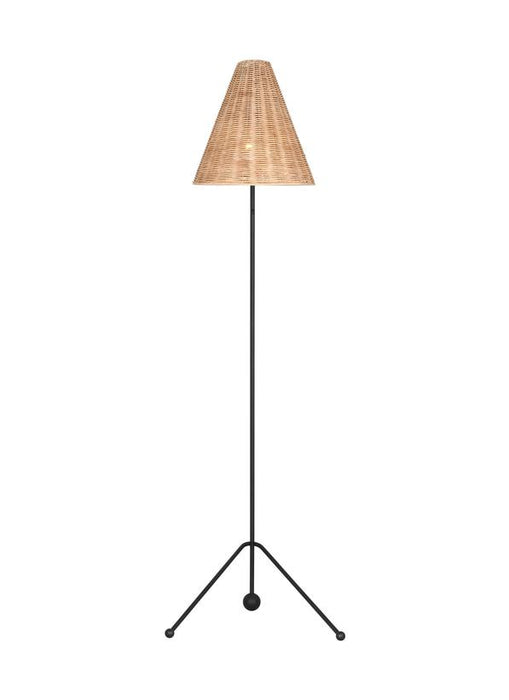 Generation Lighting Aerin Gustav 1-Light Medium Floor Lamp In Aged Iron Finish With Blonde Rattan Shade (AET1171AIBRTN1)