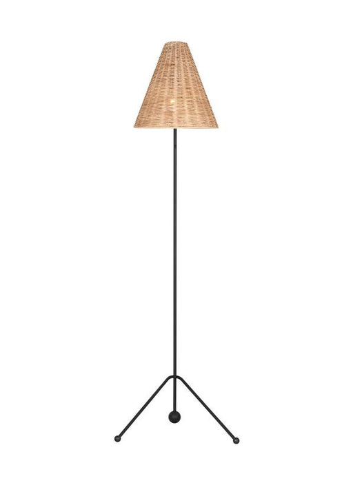 Generation Lighting Aerin Gustav 1-Light Medium Floor Lamp In Aged Iron Finish With Blonde Rattan Shade (AET1171AIBRTN1)