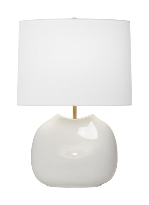 Generation Lighting Aerin Ulla 1-Light Medium Table Lamp In Dove Grey Crackle Finish With White Linen Fabric Shade (AET1181DGC1)