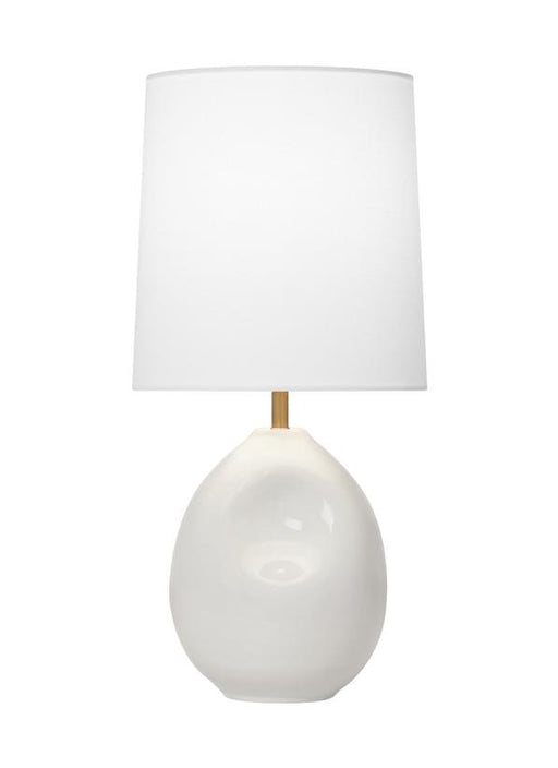 Generation Lighting Aerin Ulla 1-Light Small Table Lamp In Dove Grey Crackle Finish With White Linen Fabric Shade (AET1191DGC1)