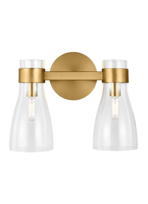 Generation Lighting Moritz Mid-Century Modern 2-Light Indoor Dimmable Bath Vanity Wall Sconce Burnished Brass Gold With Clear Glass Shade (AEV1002BBS)