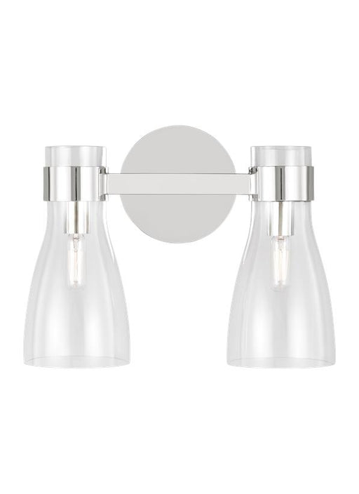 Generation Lighting Moritz Mid-Century Modern 2-Light Indoor Dimmable Bath Vanity Wall Sconce Polished Nickel Silver-Clear Glass Shade (AEV1002PN)