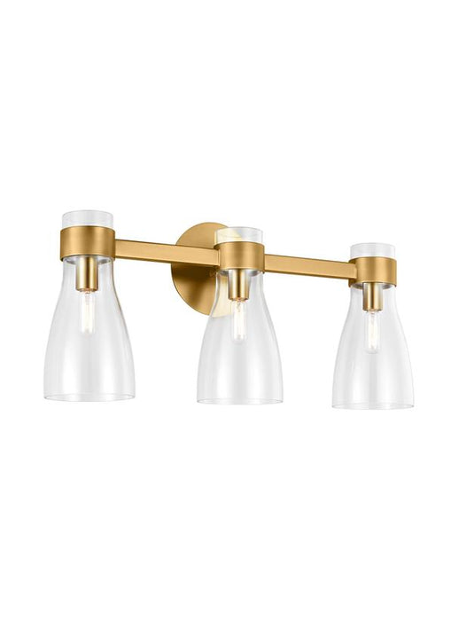 Generation Lighting Moritz Mid-Century Modern 3-Light Indoor Dimmable Bath Vanity Wall Sconce Burnished Brass Gold With Clear Glass Shade (AEV1003BBS)
