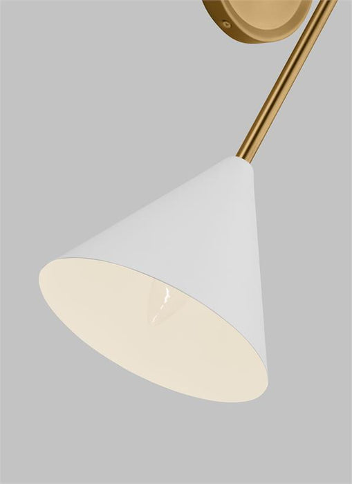 Generation Lighting Cosmo Mid-Century Modern 1-Light Indoor Dimmable Extra Large Bath Vanity Wall Sconce Burnished Brass Gold-Matte White Steel Shade (AEW1041MWTBBS)