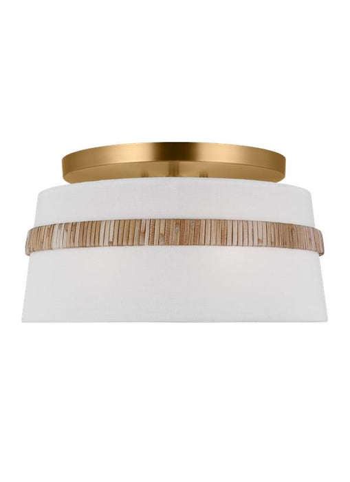 Generation Lighting Alexa Hampton Cordtlandt 3-Light Dimmable Small Ceiling Semi-Flush Mount In Rattan Finish With White Linen Fabric Shade (AF1143RTN)