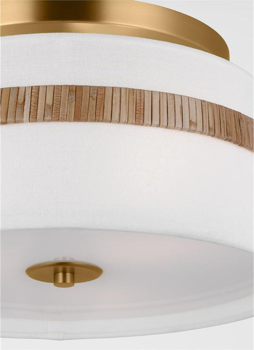 Generation Lighting Alexa Hampton Cordtlandt 3-Light Dimmable Small Ceiling Semi-Flush Mount In Rattan Finish With White Linen Fabric Shade (AF1143RTN)