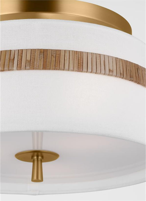 Generation Lighting Alexa Hampton Cordtlandt 3-Light Dimmable Small Ceiling Semi-Flush Mount In Rattan Finish With White Linen Fabric Shade (AF1143RTN)