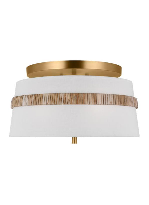 Generation Lighting Alexa Hampton Cordtlandt 3-Light Dimmable Small Ceiling Semi-Flush Mount In Rattan Finish With White Linen Fabric Shade (AF1143RTN)