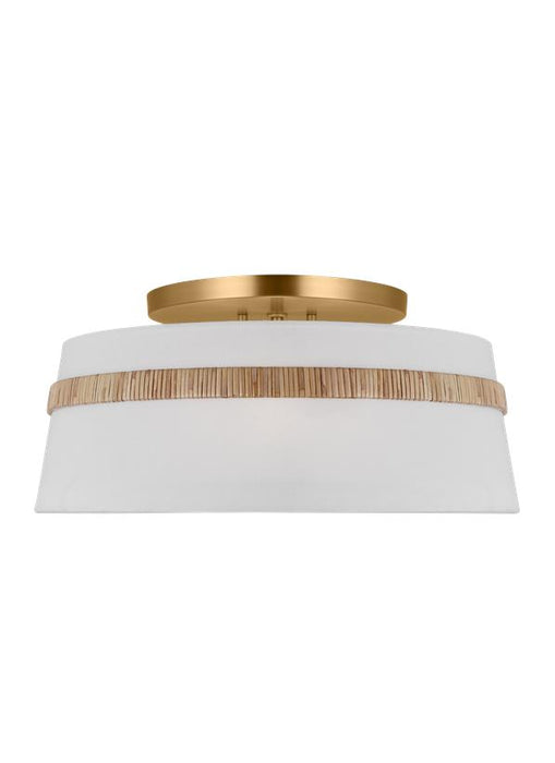 Generation Lighting Alexa Hampton Cordtlandt 3-Light Dimmable Large Ceiling Semi-Flush Mount In Rattan Finish With White Linen Fabric Shade (AF1153RTN)