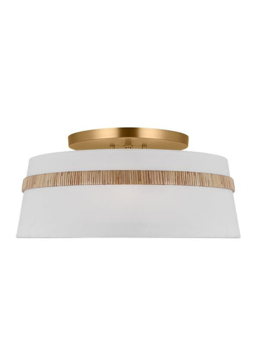 Generation Lighting Alexa Hampton Cordtlandt 3-Light Dimmable Large Ceiling Semi-Flush Mount In Rattan Finish With White Linen Fabric Shade (AF1153RTN)