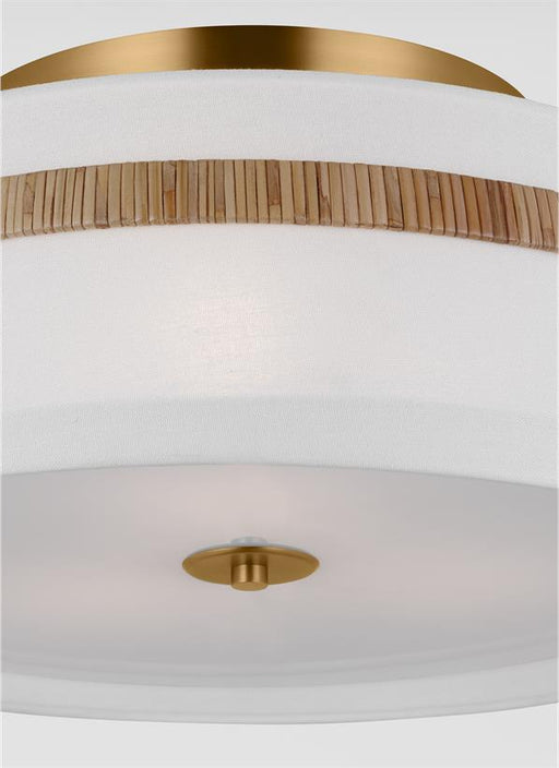 Generation Lighting Alexa Hampton Cordtlandt 3-Light Dimmable Large Ceiling Semi-Flush Mount In Rattan Finish With White Linen Fabric Shade (AF1153RTN)