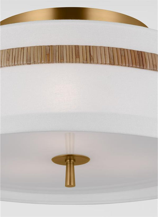 Generation Lighting Alexa Hampton Cordtlandt 3-Light Dimmable Large Ceiling Semi-Flush Mount In Rattan Finish With White Linen Fabric Shade (AF1153RTN)