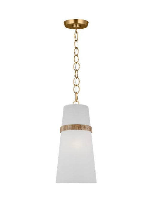 Generation Lighting Alexa Hampton Cordtlandt 1-Light Dimmable Small Pendant In Rattan Finish With White Linen Fabric Shade (AP1161RTN)