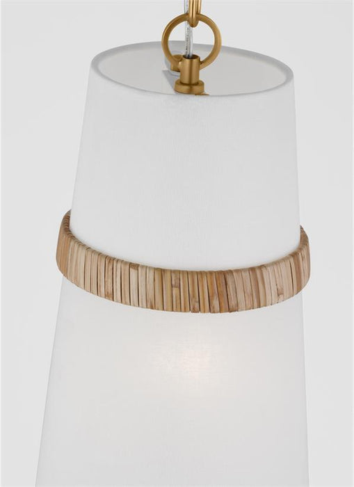 Generation Lighting Alexa Hampton Cordtlandt 1-Light Dimmable Small Pendant In Rattan Finish With White Linen Fabric Shade (AP1161RTN)