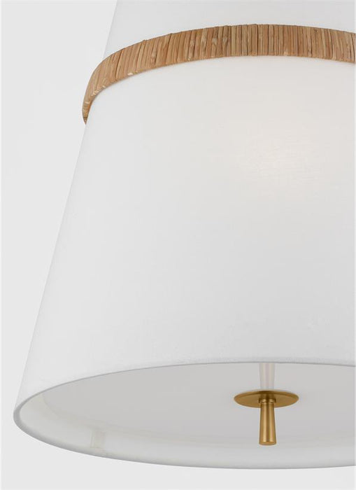 Generation Lighting Alexa Hampton Cordtlandt 3-Light Dimmable Large Pendant Hanging Chandelier Light In Rattan Finish With White Linen Fabric Shade (AP1173RTN)