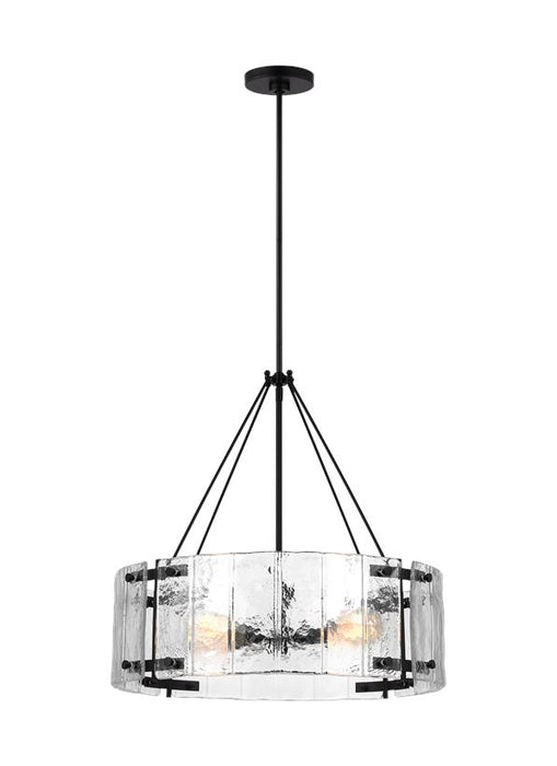 Generation Lighting Calvert Transitional 4-Light Indoor Dimmable Medium Ceiling Chandelier Aged Iron With Clear Textured Glass Shades (AP1234AI)