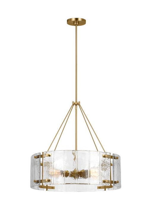 Generation Lighting Calvert Transitional 4-Light Indoor Dimmable Medium Ceiling Chandelier Burnished Brass Gold-Clear Textured Glass Shades (AP1234BBS)