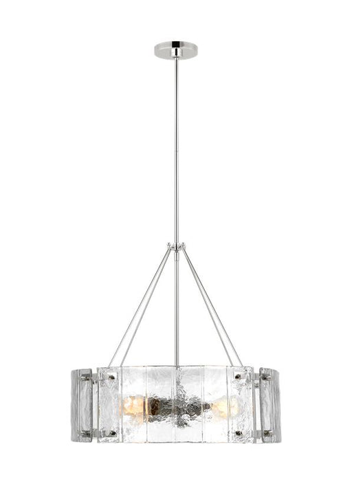 Generation Lighting Calvert Transitional 4-Light Indoor Dimmable Medium Ceiling Chandelier Polished Nickel Silver-Clear Textured Glass Shades (AP1234PN)