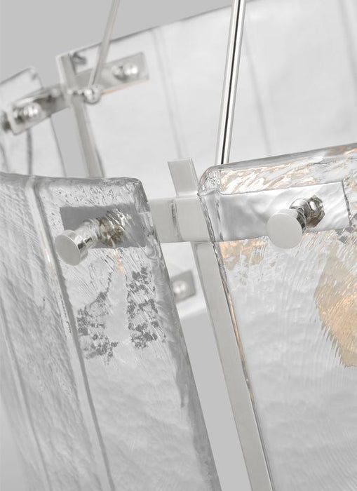 Generation Lighting Calvert Transitional 4-Light Indoor Dimmable Medium Ceiling Chandelier Polished Nickel Silver-Clear Textured Glass Shades (AP1234PN)