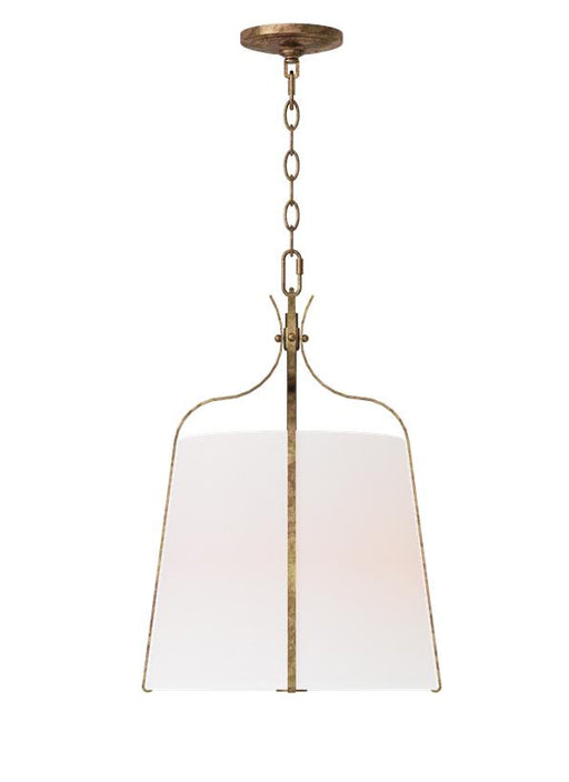 Generation Lighting Leander Transitional 1-Light Indoor Dimmable Small Hanging Shade Pendant Antique Gild Rustic Gold-White Linen Fabric Shade (AP1241ADB)