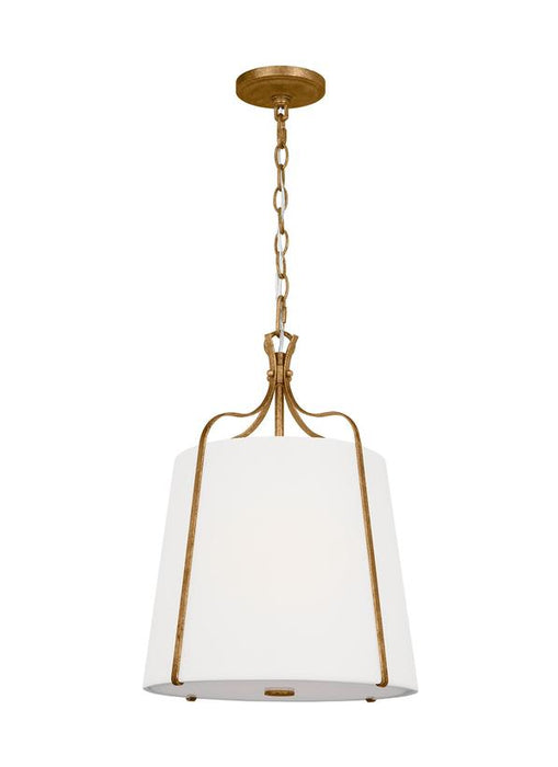 Generation Lighting Leander Transitional 1-Light Indoor Dimmable Small Hanging Shade Pendant Antique Gild Rustic Gold-White Linen Fabric Shade (AP1241ADB)