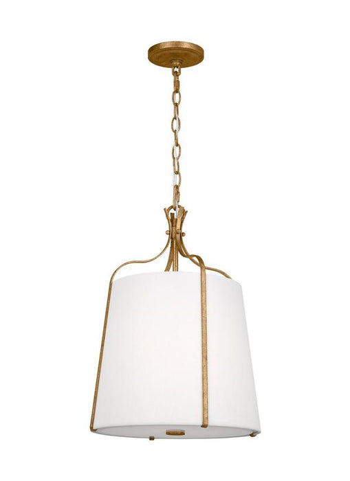 Generation Lighting Leander Transitional 1-Light Indoor Dimmable Small Hanging Shade Pendant Antique Gild Rustic Gold-White Linen Fabric Shade (AP1241ADB)