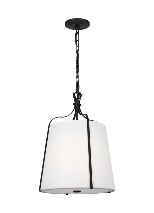 Generation Lighting Leander Transitional 1-Light Indoor Dimmable Small Hanging Shade Pendant Smith Steel Grey-White Linen Fabric Shade (AP1241SMS)