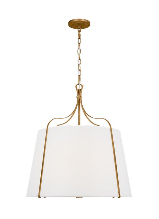 Generation Lighting Leander Transitional 4-Light Indoor Dimmable Large Hanging Shade Pendant Antique Gild Rustic Gold-White Linen Fabric Shade (AP1264ADB)