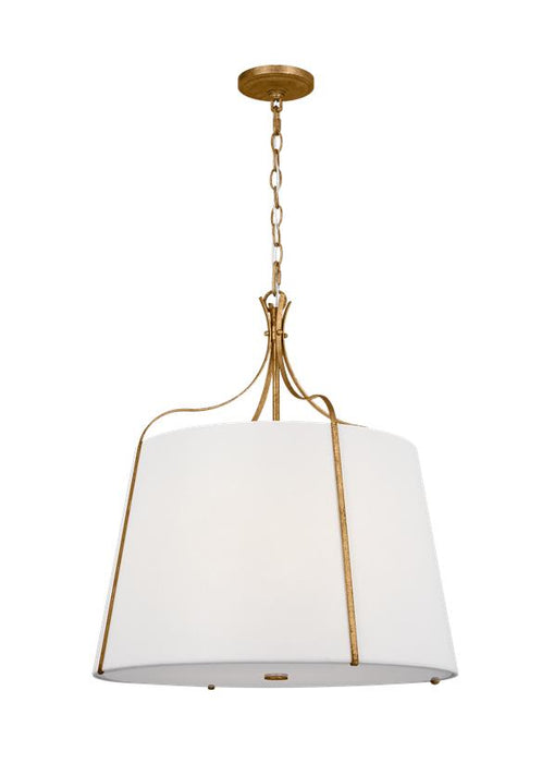 Generation Lighting Leander Transitional 4-Light Indoor Dimmable Large Hanging Shade Pendant Antique Gild Rustic Gold-White Linen Fabric Shade (AP1264ADB)