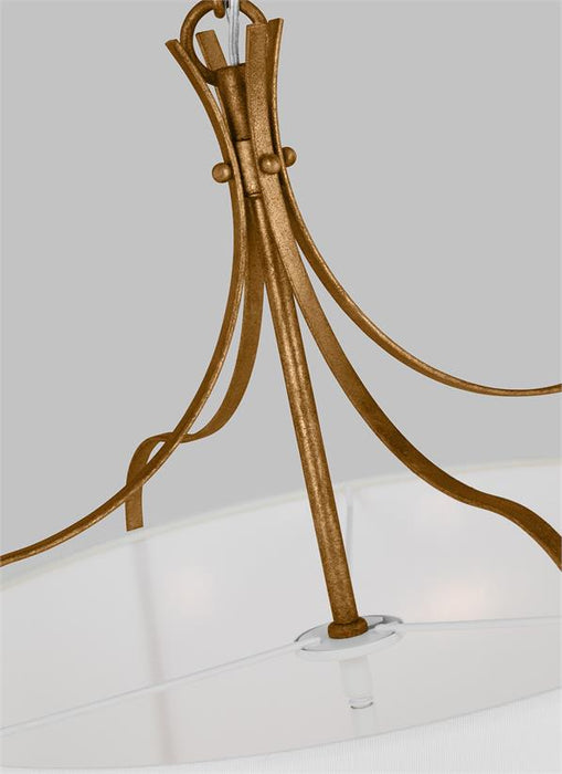 Generation Lighting Leander Transitional 4-Light Indoor Dimmable Large Hanging Shade Pendant Antique Gild Rustic Gold-White Linen Fabric Shade (AP1264ADB)