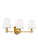 Generation Lighting Paisley Transitional Dimmable Indoor 3-Light Vanity Bath Fixture A Burnished Brass With Milk White Glass Shades (AV1003BBS)