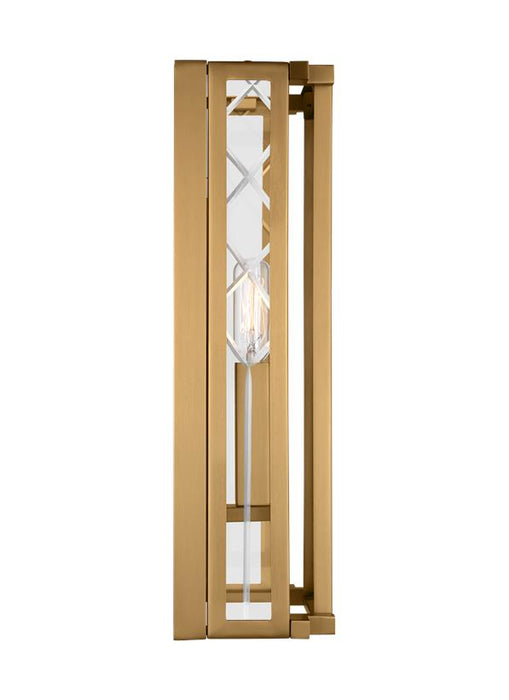 Generation Lighting Erro Transitional 1-Light Indoor Dimmable Medium Wall Lantern Sconce Burnished Brass Gold-Clear Glass Panels-A Diamond Cut Pattern (AW1161BBS)