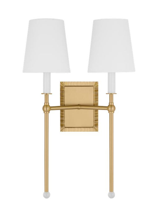 Generation Lighting Alexa Hampton Baxley 2-Light Dimmable Wall Sconce Bath Vanity In Burnished Brass Finish With White Linen Fabric Shade (AW1202BBS)