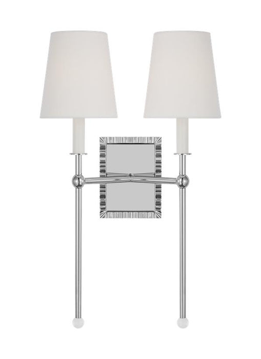 Generation Lighting Alexa Hampton Baxley 2-Light Dimmable Wall Sconce Bath Vanity In Polished Nickel Finish With White Linen Fabric Shades (AW1202PN)