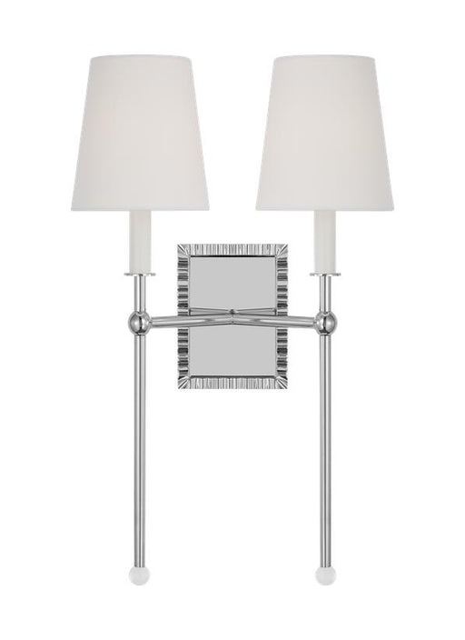 Generation Lighting Alexa Hampton Baxley 2-Light Dimmable Wall Sconce Bath Vanity In Polished Nickel Finish With White Linen Fabric Shades (AW1202PN)