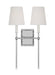 Generation Lighting Alexa Hampton Baxley 2-Light Dimmable Wall Sconce Bath Vanity In Polished Nickel Finish With White Linen Fabric Shades (AW1202PN)