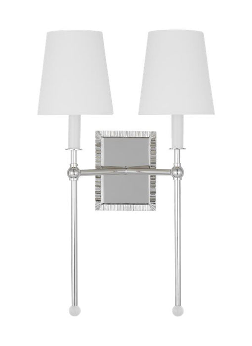 Generation Lighting Alexa Hampton Baxley 2-Light Dimmable Wall Sconce Bath Vanity In Polished Nickel Finish With White Linen Fabric Shades (AW1202PN)