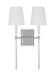 Generation Lighting Alexa Hampton Baxley 2-Light Dimmable Wall Sconce Bath Vanity In Polished Nickel Finish With White Linen Fabric Shades (AW1202PN)