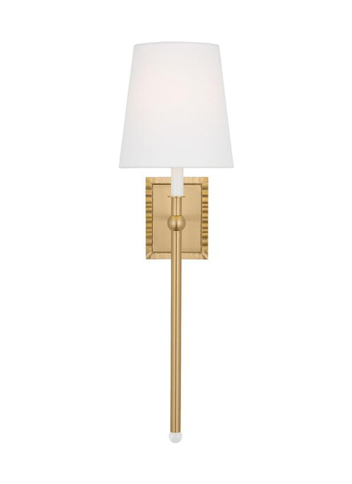 Generation Lighting Alexa Hampton Baxley 1-Light Dimmable Wall Sconce Bath Vanity In Burnished Brass Finish With White Linen Fabric Shade (AW1211BBS)