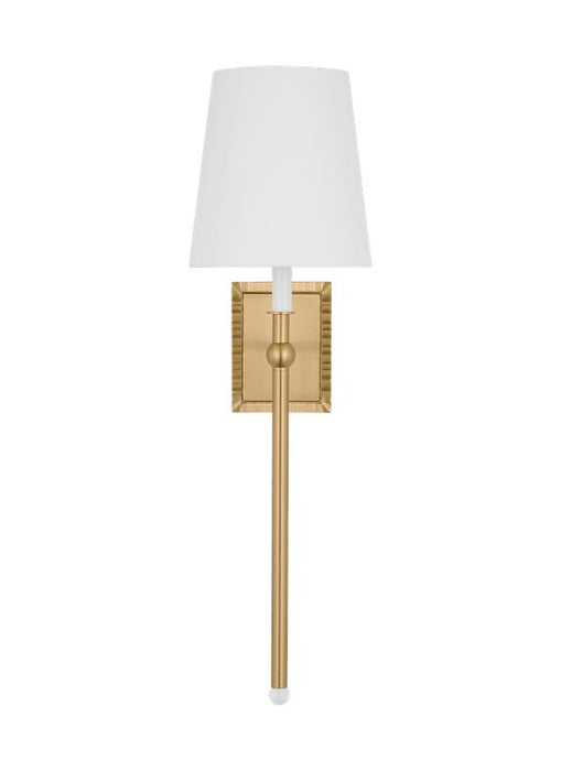 Generation Lighting Alexa Hampton Baxley 1-Light Dimmable Wall Sconce Bath Vanity In Burnished Brass Finish With White Linen Fabric Shade (AW1211BBS)