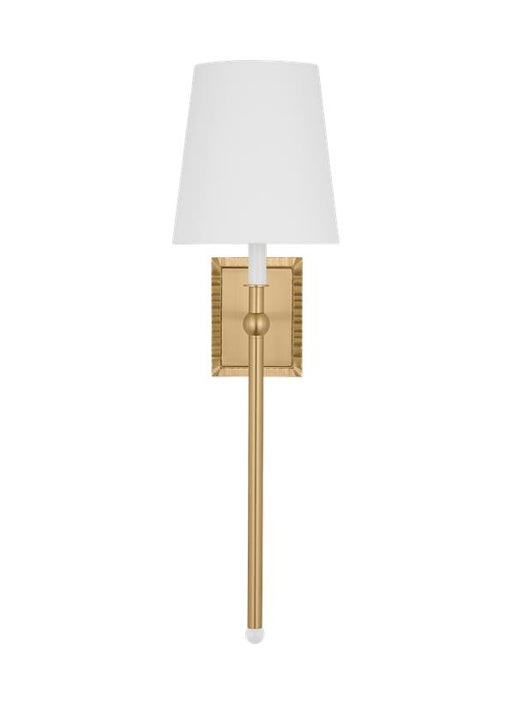 Generation Lighting Alexa Hampton Baxley 1-Light Dimmable Wall Sconce Bath Vanity In Burnished Brass Finish With White Linen Fabric Shade (AW1211BBS)