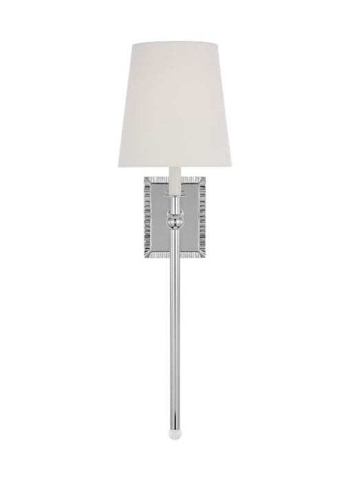 Generation Lighting Alexa Hampton Baxley 1-Light Dimmable Wall Sconce Bath Vanity In Polished Nickel Finish With White Linen Fabric Shade (AW1211PN)