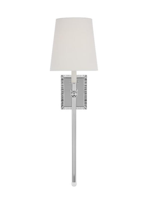 Generation Lighting Alexa Hampton Baxley 1-Light Dimmable Wall Sconce Bath Vanity In Polished Nickel Finish With White Linen Fabric Shade (AW1211PN)