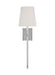 Generation Lighting Alexa Hampton Baxley 1-Light Dimmable Wall Sconce Bath Vanity In Polished Nickel Finish With White Linen Fabric Shade (AW1211PN)