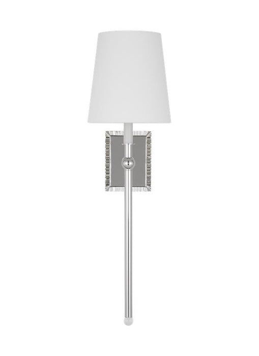 Generation Lighting Alexa Hampton Baxley 1-Light Dimmable Wall Sconce Bath Vanity In Polished Nickel Finish With White Linen Fabric Shade (AW1211PN)