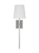 Generation Lighting Alexa Hampton Baxley 1-Light Dimmable Wall Sconce Bath Vanity In Polished Nickel Finish With White Linen Fabric Shade (AW1211PN)