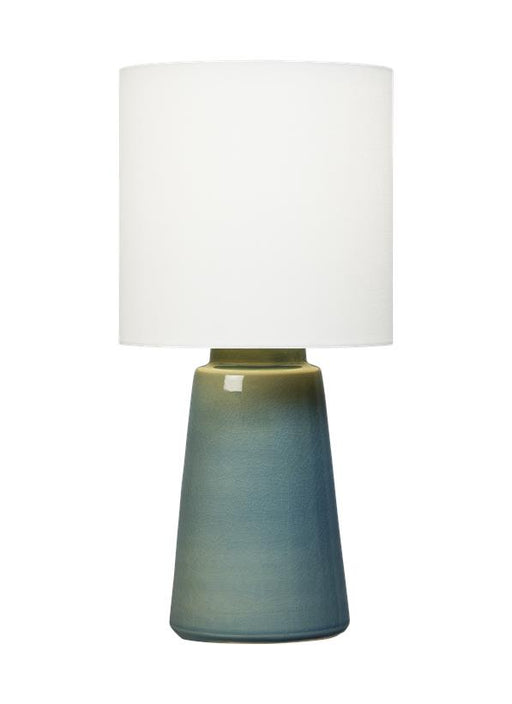Generation Lighting Vessel Transitional 1-Light Indoor Medium Table Lamp In Blue Anglia Crackle Finish With White Linen Fabric Shade (BT1061BAC1)