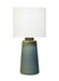 Generation Lighting Vessel Transitional 1-Light Indoor Large Table Lamp In Blue Anglia Crackle Finish With White Linen Fabric Shade (BT1071BAC1)
