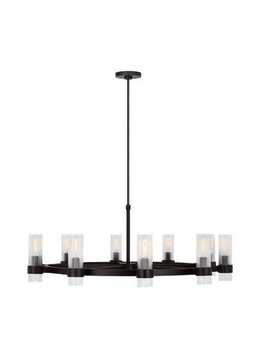 Generation Lighting Geneva Mid-Century 8-Light Indoor Dimmable Chandelier In Aged Iron Finish With Clear Glass Shades (CC1378AI)