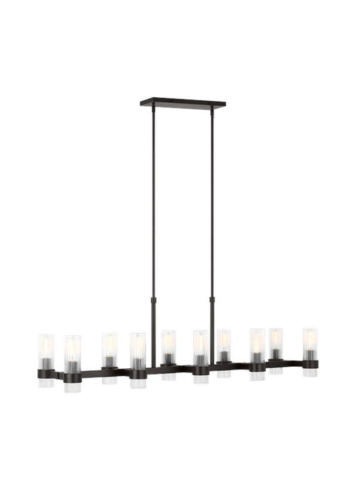 Generation Lighting Geneva Mid-Century 10-Light Indoor Dimmable Linear Chandelier In Aged Iron Finish With Clear Glass Shades (CC13810AI)